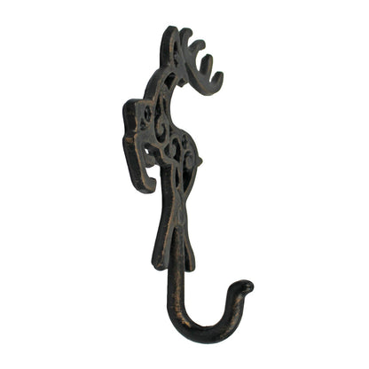 Metal Reindeer Wall Hook Cast Iron Key Towel Coat Hanger Rustic Brown Finish