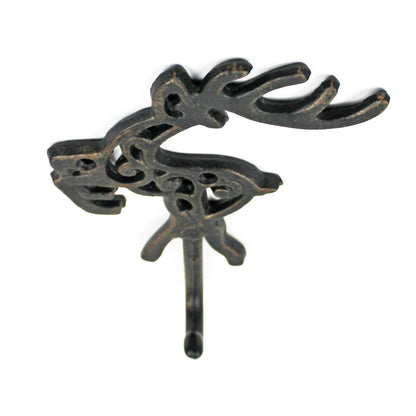 Metal Reindeer Wall Hook Cast Iron Key Towel Coat Hanger Rustic Brown Finish