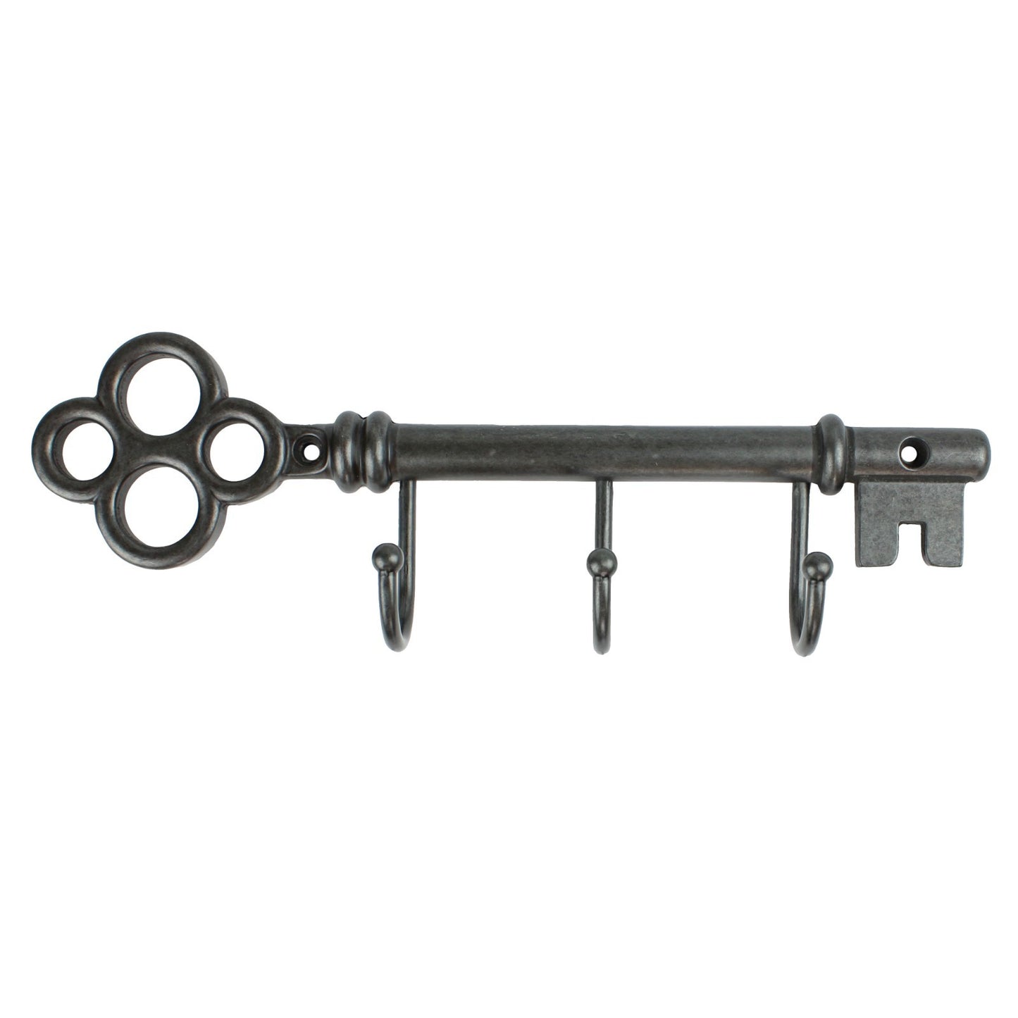 Metal Key Shaped Triple Wall Hook Rack Key Hanger Brushed Silver Black 9 inch