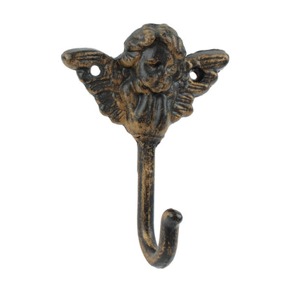 Cast Iron Angel Cherub Wings Wall Hook Key Towel Coat Hanger Rustic Brown Color