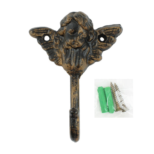 Cast Iron Angel Cherub Wings Wall Hook Key Towel Coat Hanger Rustic Brown Color