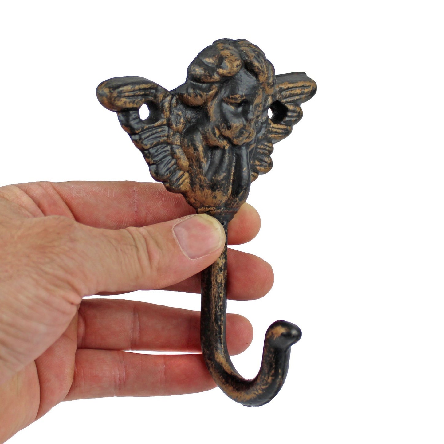 Cast Iron Angel Cherub Wings Wall Hook Key Towel Coat Hanger Rustic Brown Color