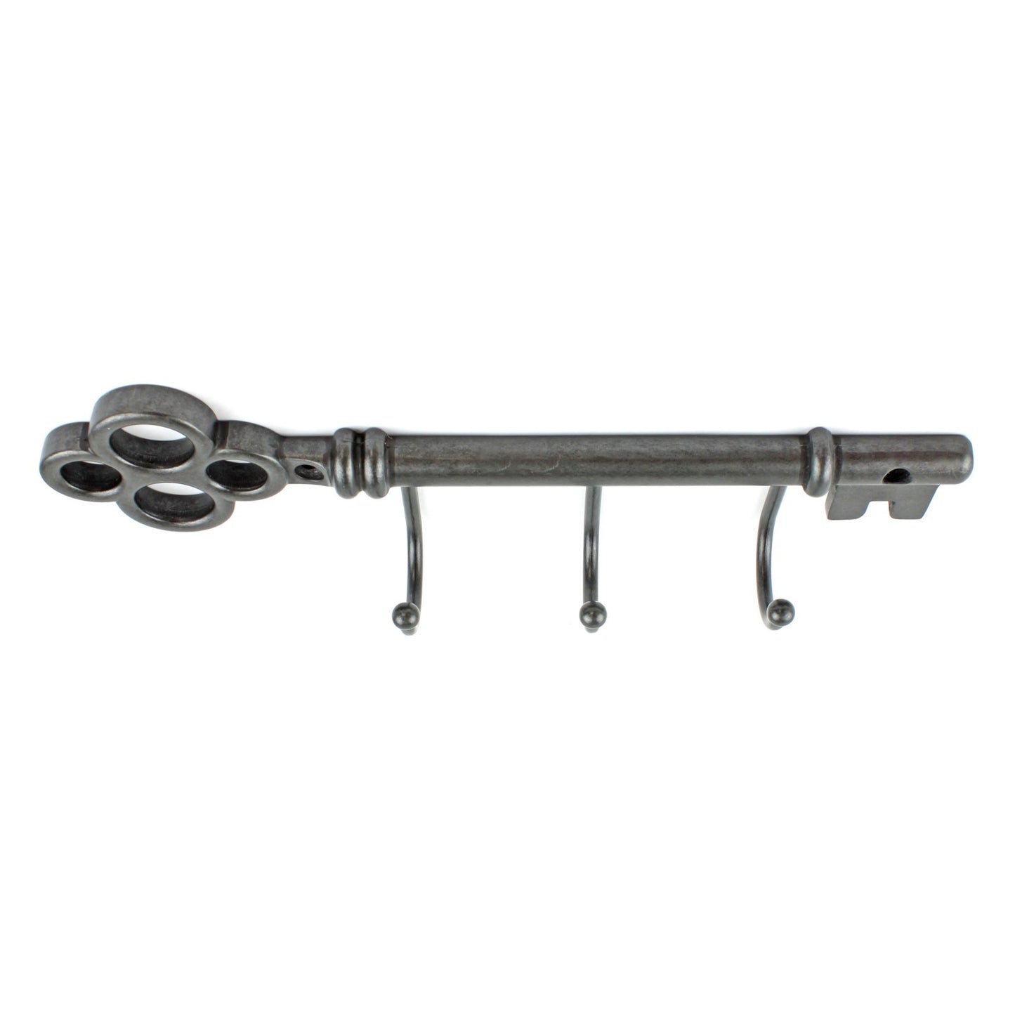 Metal Key Shaped Triple Wall Hook Rack Key Hanger Brushed Silver Black 9 inch