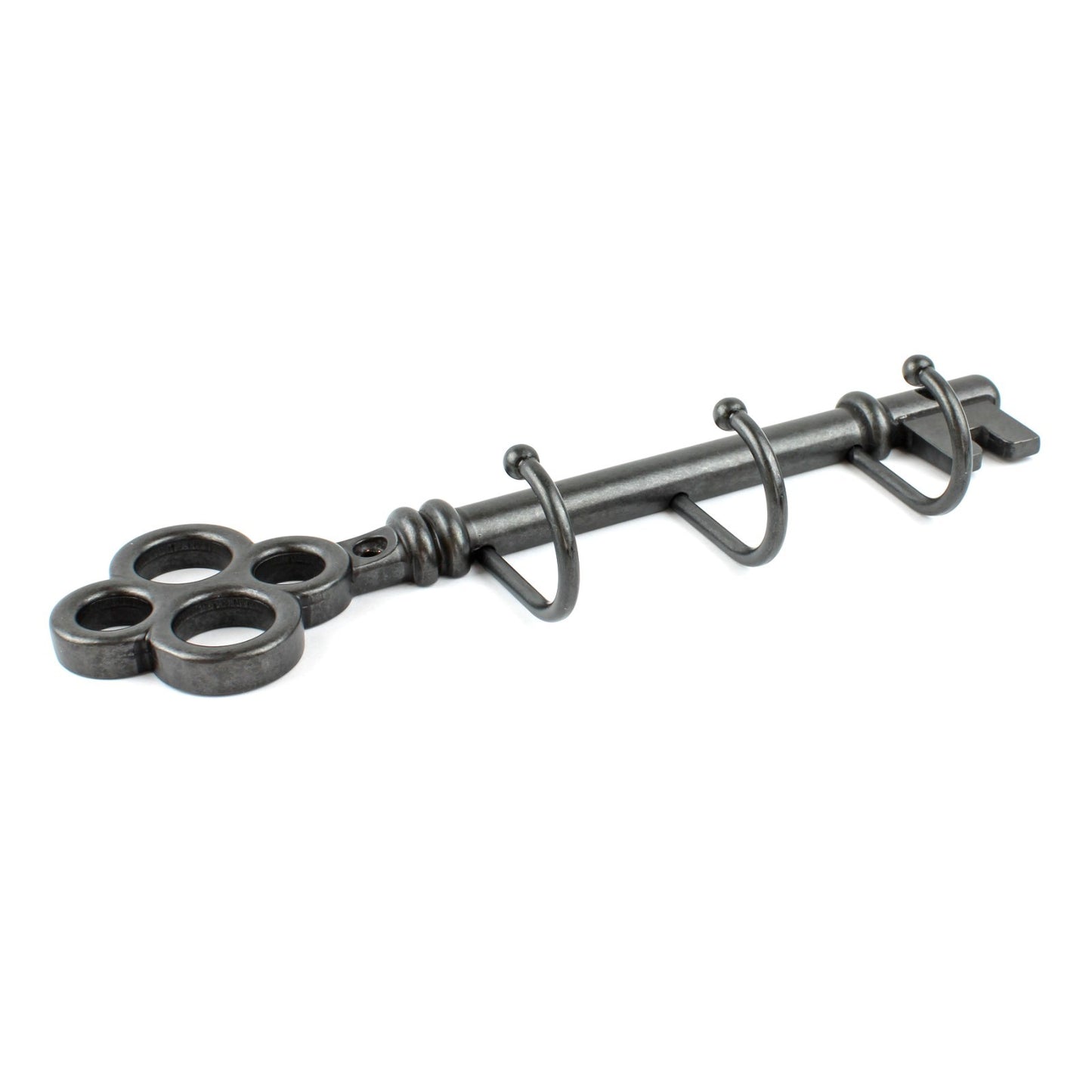 Metal Key Shaped Triple Wall Hook Rack Key Hanger Brushed Silver Black 9 inch