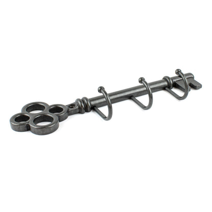 Metal Key Shaped Triple Wall Hook Rack Key Hanger Brushed Silver Black 9 inch