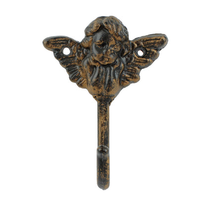 Cast Iron Angel Cherub Wings Wall Hook Key Towel Coat Hanger Rustic Brown Color