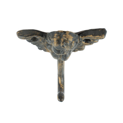 Cast Iron Angel Cherub Wings Wall Hook Key Towel Coat Hanger Rustic Brown Color