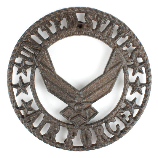 Rustic Cast Iron Round Air Force Trivet Military Kitchen Hot Pot Holder 7.5 inch