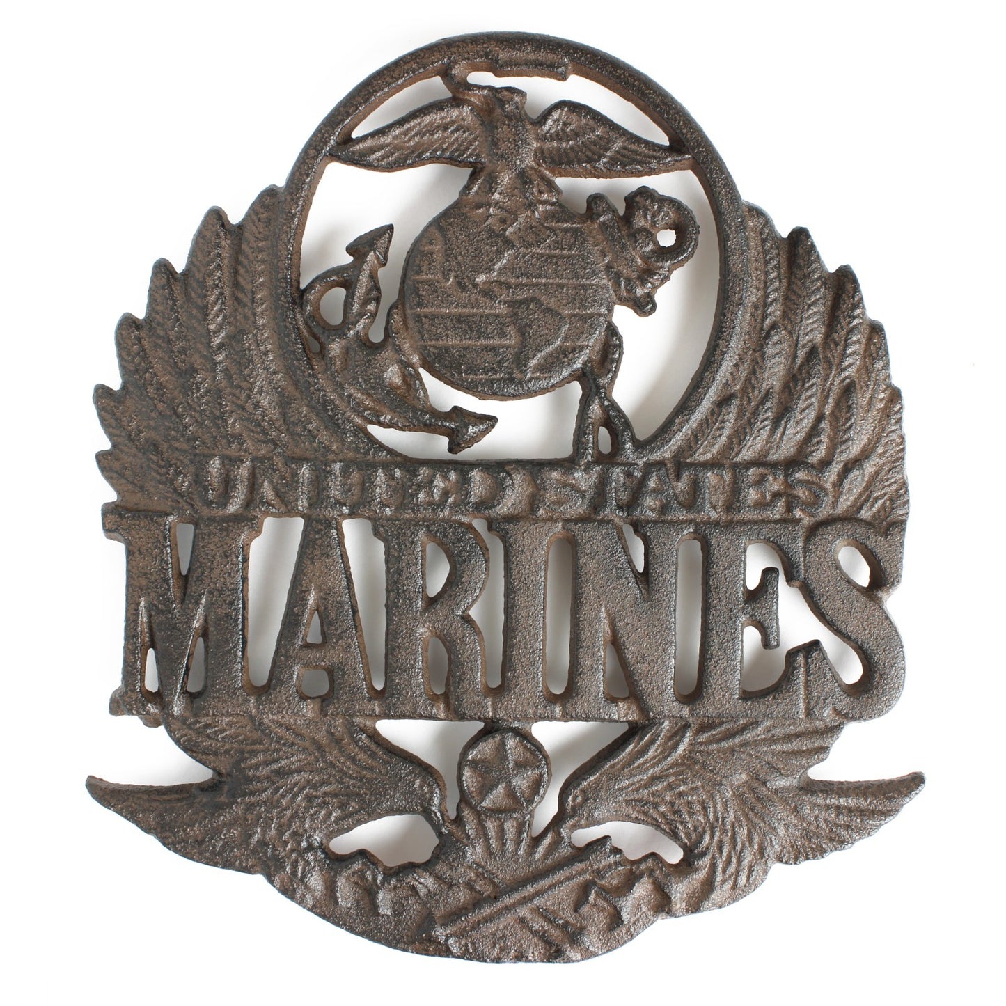 Rustic Cast Iron Marines Trivet Military Kitchen Hot Pot Holder 8 3/8 x 7 1/4 in