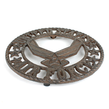 Rustic Cast Iron Round Air Force Trivet Military Kitchen Hot Pot Holder 7.5 inch
