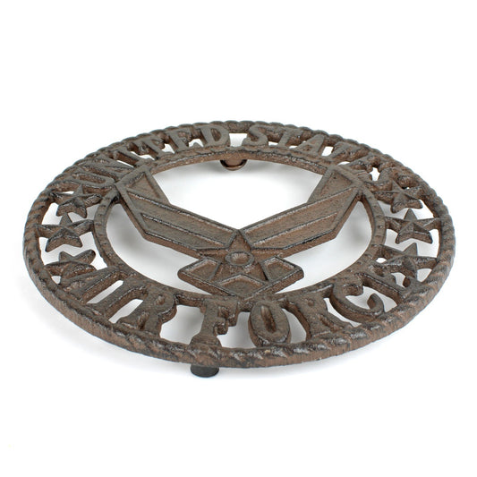 Rustic Cast Iron Round Air Force Trivet Military Kitchen Hot Pot Holder 7.5 inch