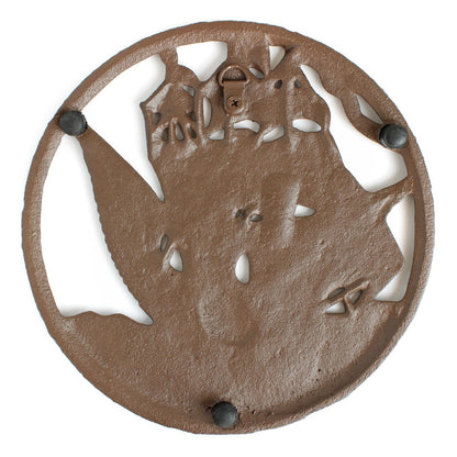 Rustic Cast Iron Navy Ship Eagle Military Round Trivet Hot Pot Holder 7.5 inch