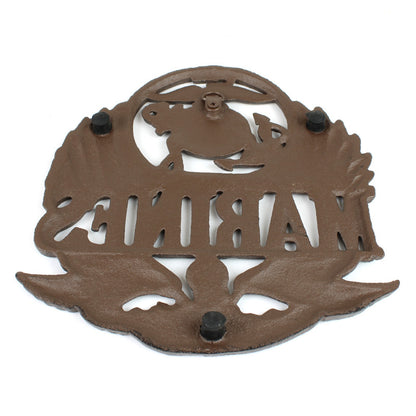 Rustic Cast Iron Marines Trivet Military Kitchen Hot Pot Holder 8 3/8 x 7 1/4 in
