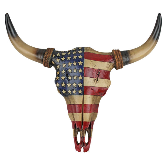 American Flag Longhorn Steer Faux Cow Skull Wall Decor Rustic Western 16 inch