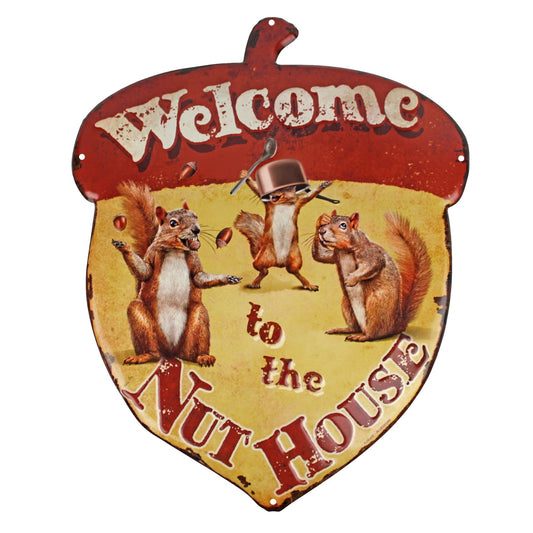 Metal Acorn Welcome To The Nut House Squirrels Cabin Wall Decor Sign 19.5 inch