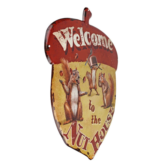 Metal Acorn Welcome To The Nut House Squirrels Cabin Wall Decor Sign 19.5 inch