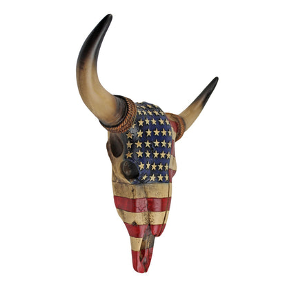 American Flag Longhorn Steer Faux Cow Skull Wall Decor Rustic Western 16 inch