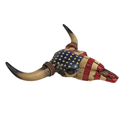 American Flag Longhorn Steer Faux Cow Skull Wall Decor Rustic Western 16 inch