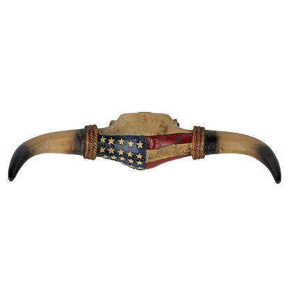 American Flag Longhorn Steer Faux Cow Skull Wall Decor Rustic Western 16 inch