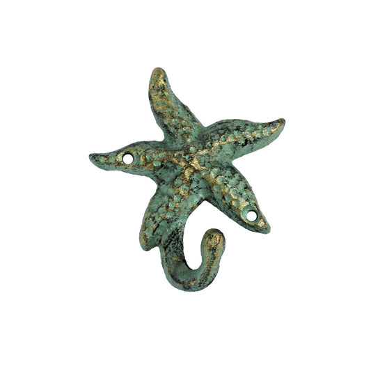 Small Cast Iron Starfish Wall Hook Key Towel Coat Door Hanger Nautical Verdigris