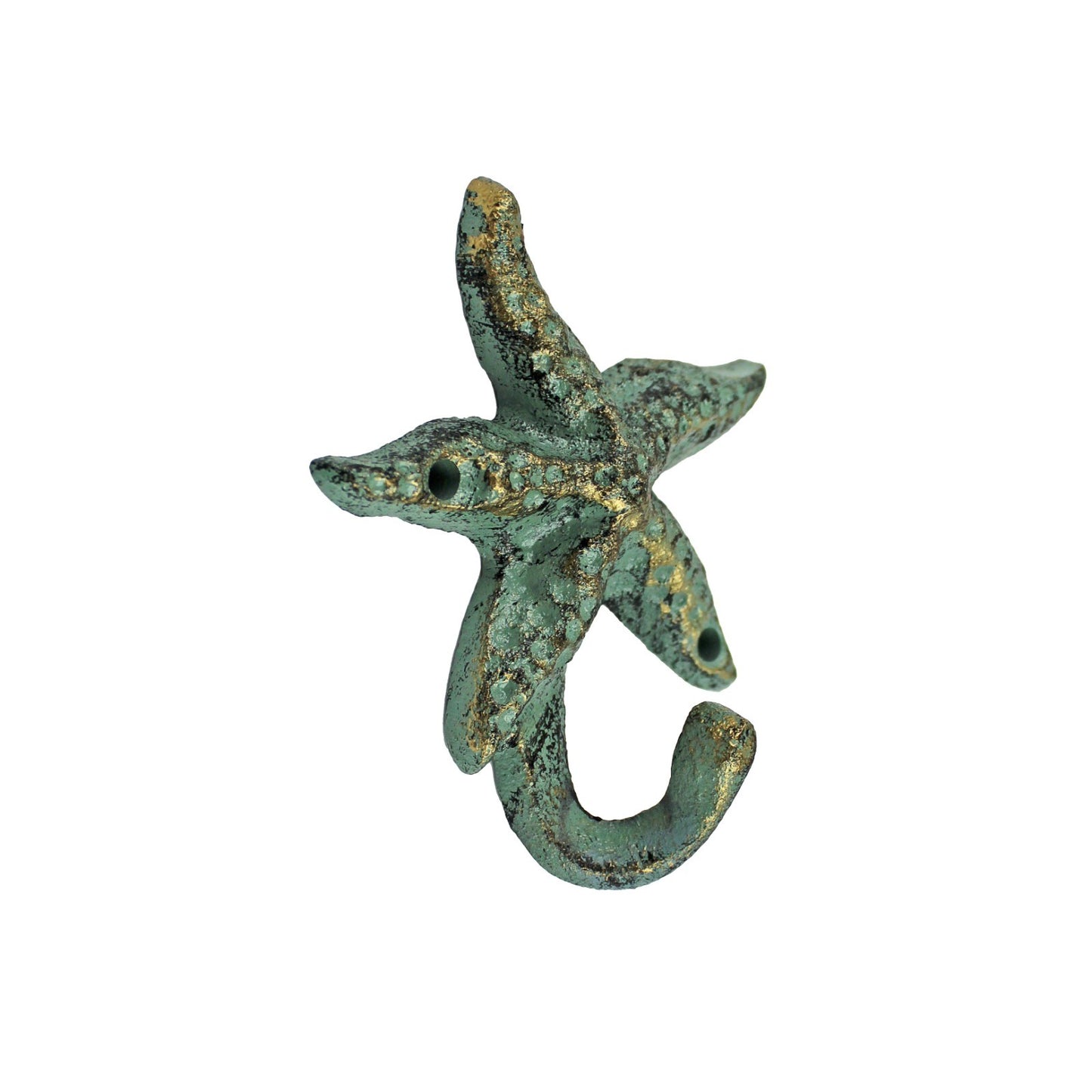 Small Cast Iron Starfish Wall Hook Key Towel Coat Door Hanger Nautical Verdigris