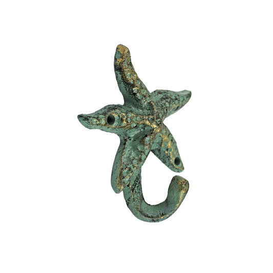 Small Cast Iron Starfish Wall Hook Key Towel Coat Door Hanger Nautical Verdigris