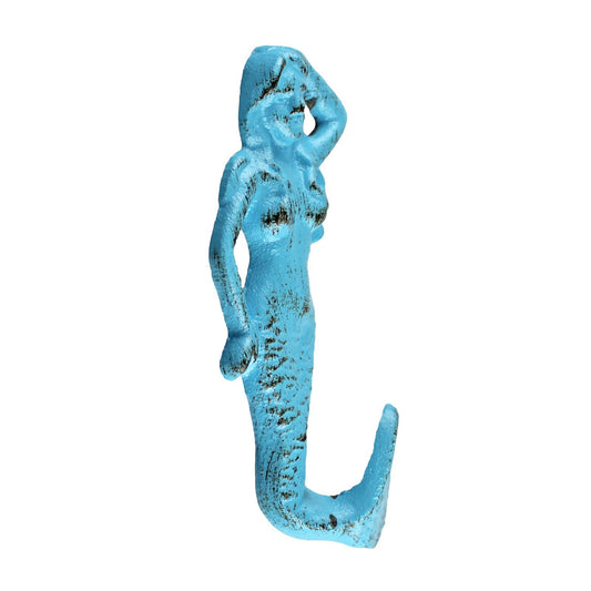 Cast Iron Mermaid Tail Wall Hook Towel Coat Hanger Rustic Blue Nautical Decor