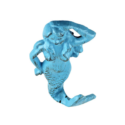 Cast Iron Mermaid Tail Wall Hook Towel Coat Hanger Rustic Blue Nautical Decor