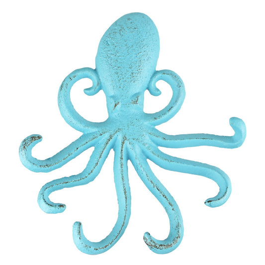 Cast Iron Octopus Tentacles Wall Hook Key Coat Towel Hanger Nautical Rustic Blue