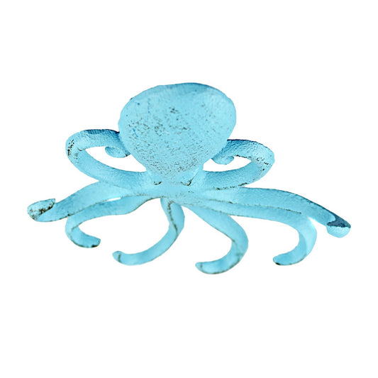 Cast Iron Octopus Tentacles Wall Hook Key Coat Towel Hanger Nautical Rustic Blue