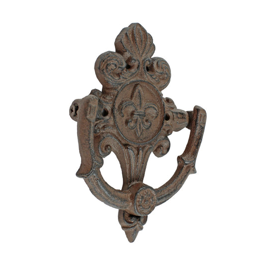 Cast Iron Fleur De Lis Door Knocker Scrolls Accent Rustic Victorian Style Brown