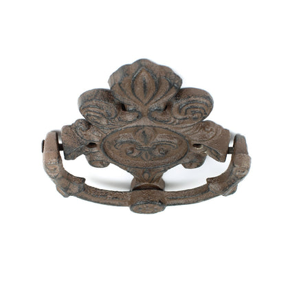 Cast Iron Fleur De Lis Door Knocker Scrolls Accent Rustic Victorian Style Brown