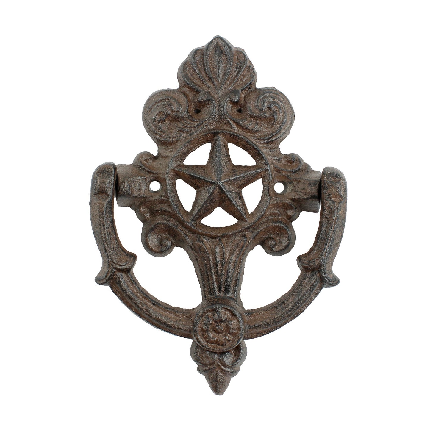 Cast Iron Fleur De Lis Star Door Knocker Scrolls Accent Rustic Victorian Style
