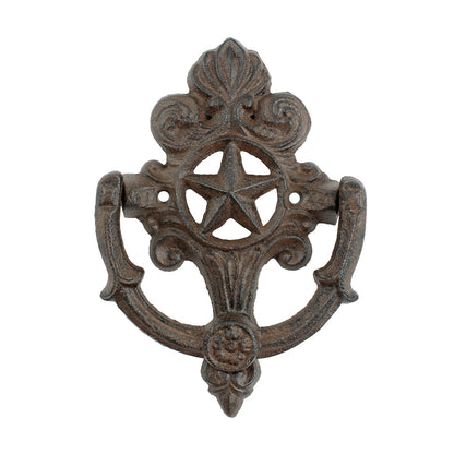 Cast Iron Fleur De Lis Star Door Knocker Scrolls Accent Rustic Victorian Style