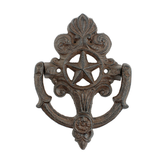 Cast Iron Fleur De Lis Star Door Knocker Scrolls Accent Rustic Victorian Style