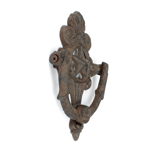 Cast Iron Fleur De Lis Star Door Knocker Scrolls Accent Rustic Victorian Style