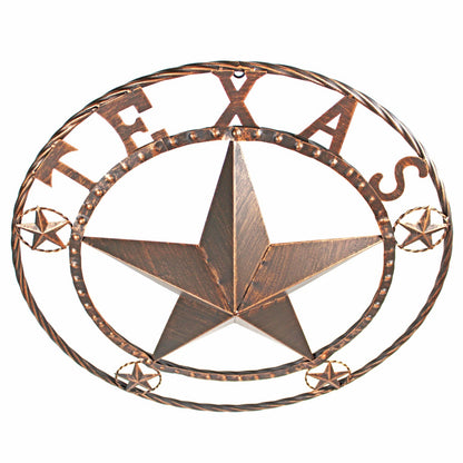 Metal Texas Lone Star Barn Wall Decor Rope Ring Rustic Brushed Copper 24 inch