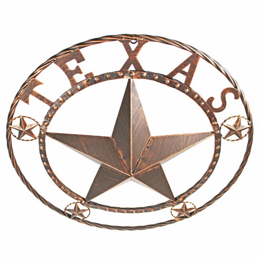 Metal Texas Lone Star Barn Wall Decor Rope Ring Rustic Brushed Copper 24 inch
