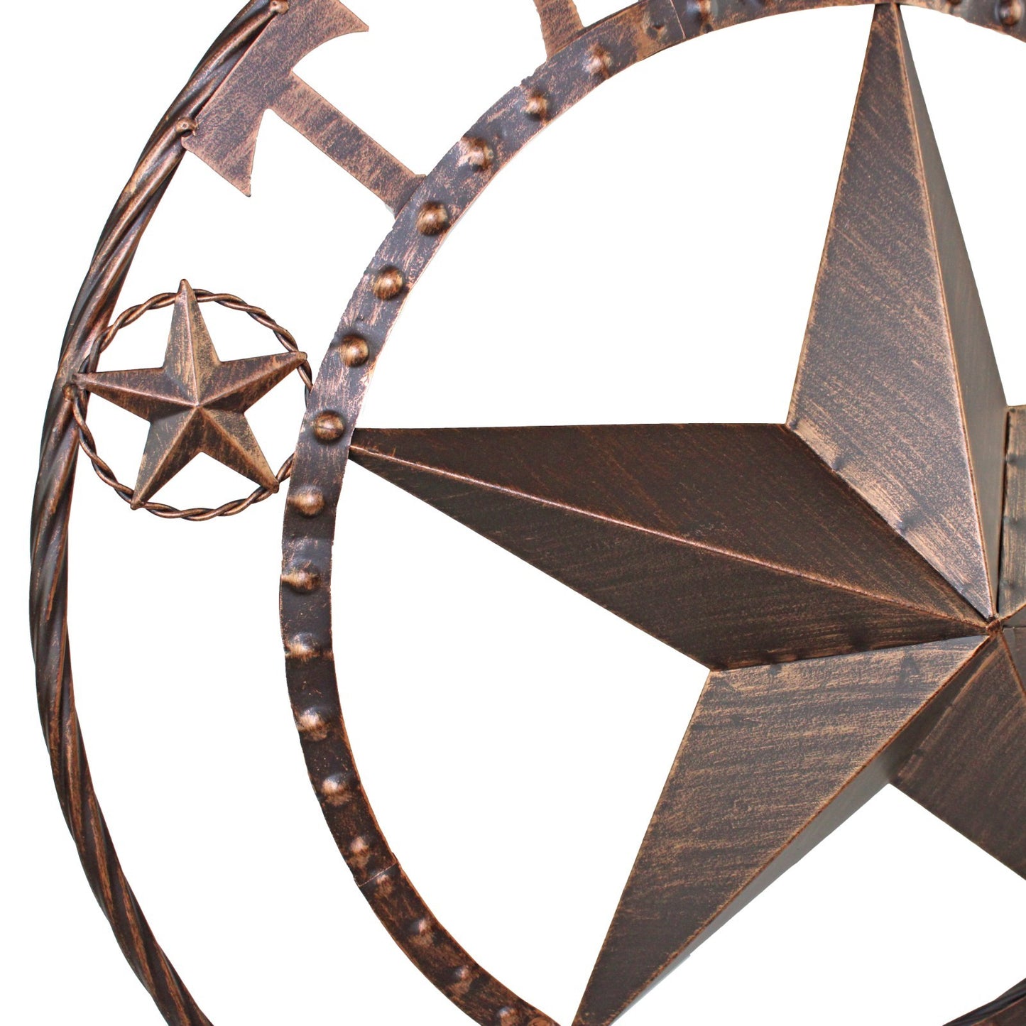 Metal Texas Lone Star Barn Wall Decor Rope Ring Rustic Brushed Copper 24 inch