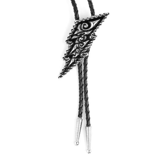 Lightning Bolt Nickel & Black Bolo Tie Adjustable 36 inch Black Cord Made in USA