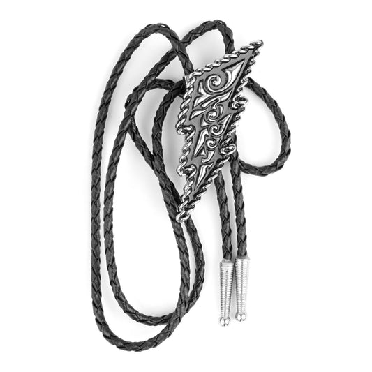 Lightning Bolt Nickel & Black Bolo Tie Adjustable 36 inch Black Cord Made in USA