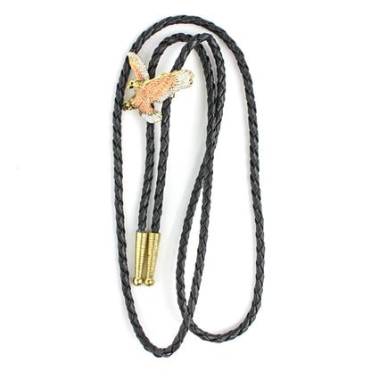 Tricolor Golden Attacking American Eagle Bolo Tie 36 inch Black Cord Made in USA