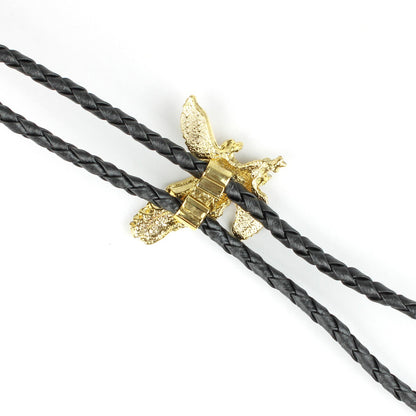Tricolor Golden Attacking American Eagle Bolo Tie 36 inch Black Cord Made in USA
