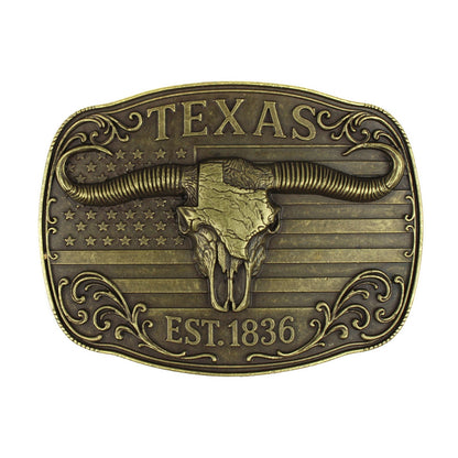 American Flag Texas 1836 Longhorn Belt Buckle Antique Bronze Fits 1.5 inch Belts