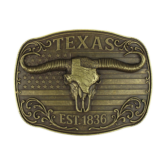 American Flag Texas 1836 Longhorn Belt Buckle Antique Bronze Fits 1.5 inch Belts