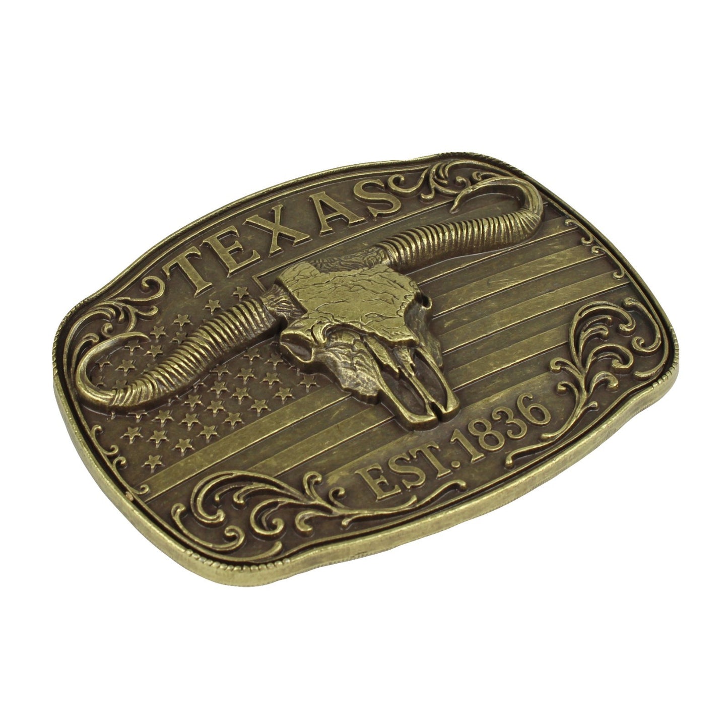 American Flag Texas 1836 Longhorn Belt Buckle Antique Bronze Fits 1.5 inch Belts