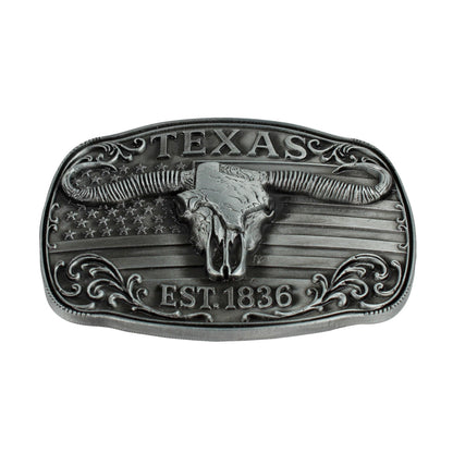 American Flag Texas 1836 Longhorn Belt Buckle Antique Silver Fits 1.5 inch Belts