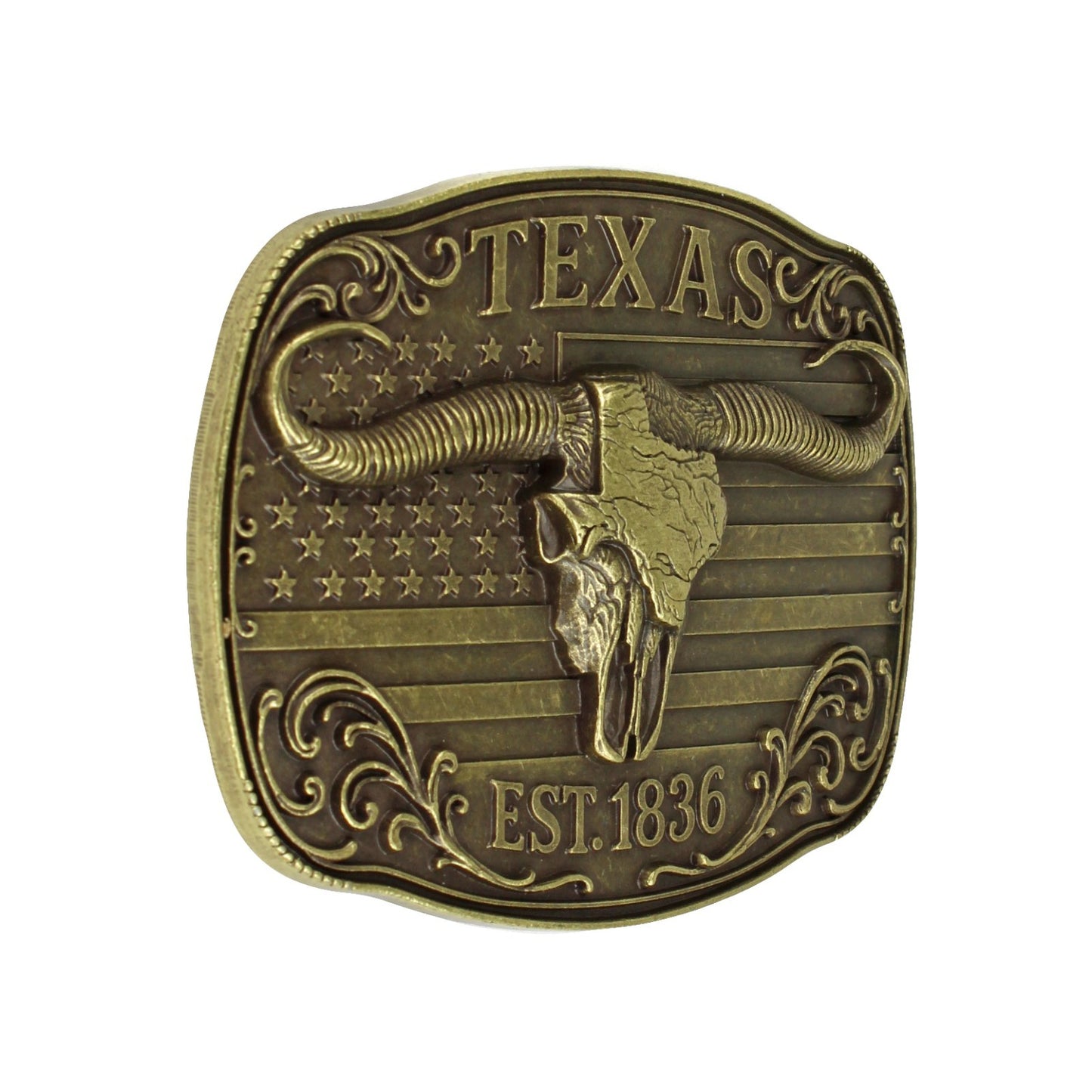 American Flag Texas 1836 Longhorn Belt Buckle Antique Bronze Fits 1.5 inch Belts