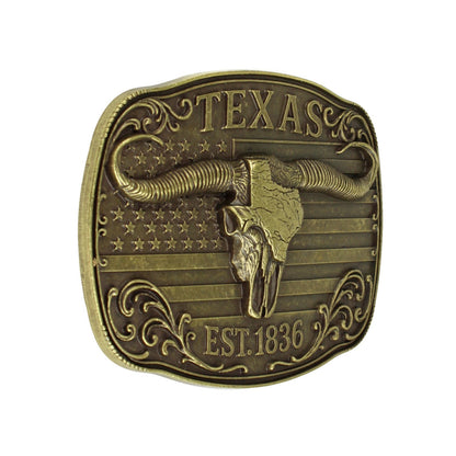 American Flag Texas 1836 Longhorn Belt Buckle Antique Bronze Fits 1.5 inch Belts