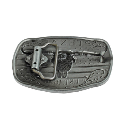 American Flag Texas 1836 Longhorn Belt Buckle Antique Silver Fits 1.5 inch Belts